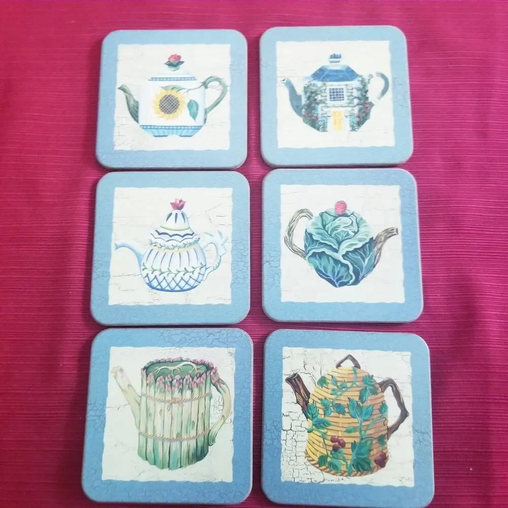 Pimpernel Tea Coasters Set, Floral Teapot Design, Made in England